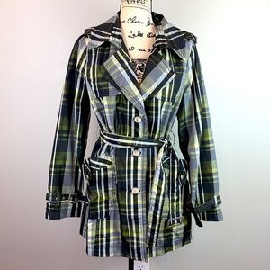 Dollhouse NYC Outerwear Plaid Trench Coat Gray / Chartreuse ( Chic Trench )
